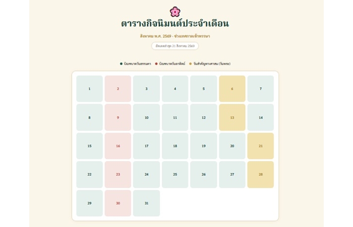 ตารางกิจนิมนต์ประจำเดือน